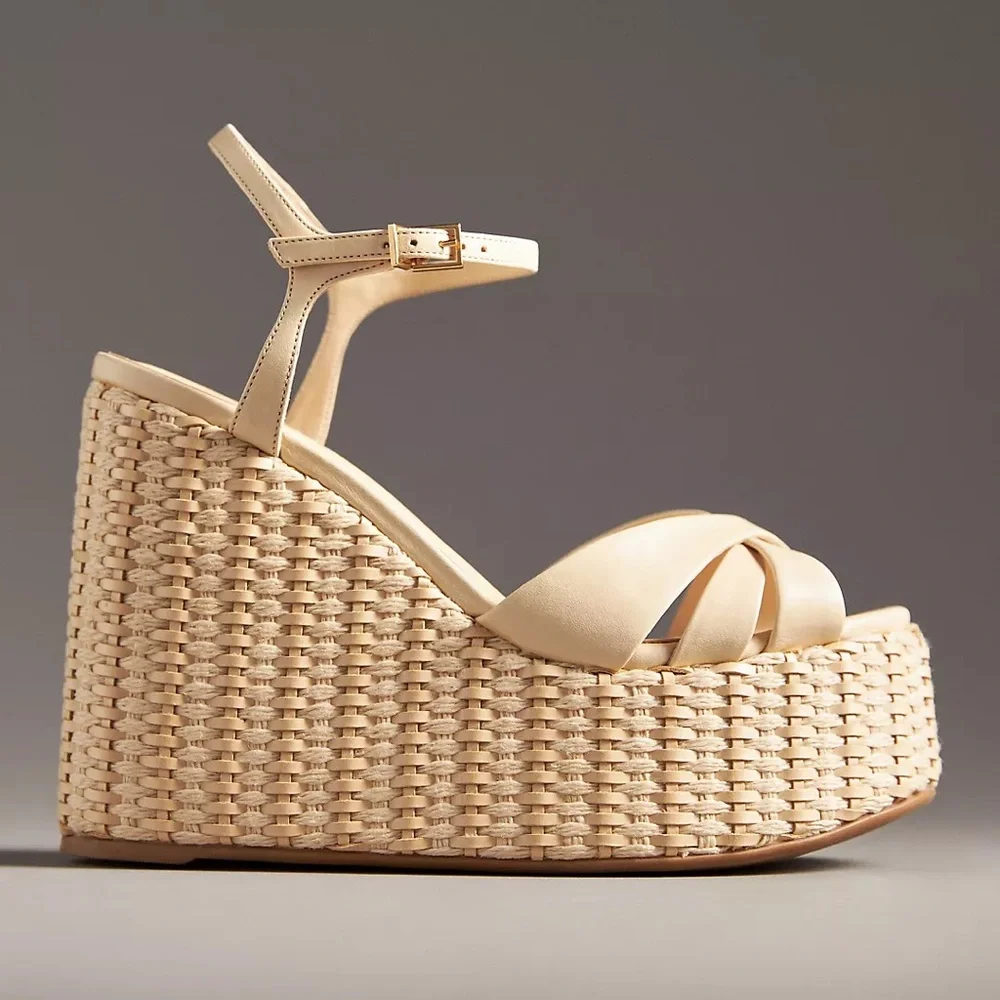 New Anthropologie Schutz Platform Straw Keefa Woven Wedge Sandals